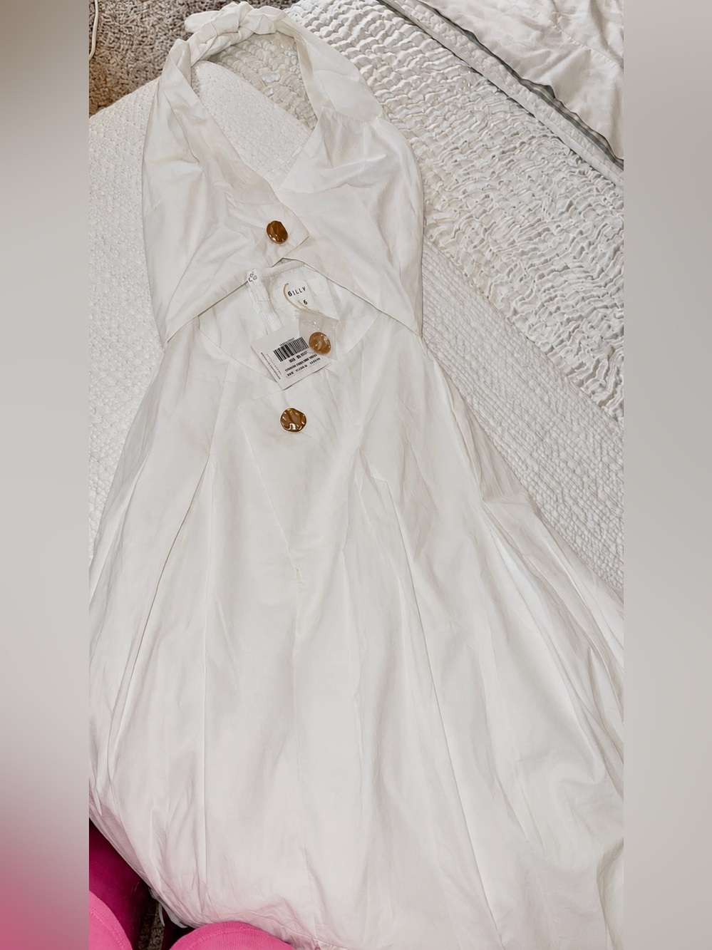 NWT Billy J Wesley Halter Neck Maxi Dress White Cotton Size 6 Pockets - Picture 10 of 13